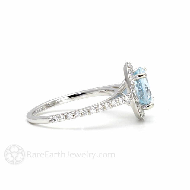 Round Aquamarine Engagement Ring with Diamond Halo March Birthstone - Rare  Earth Jewelry