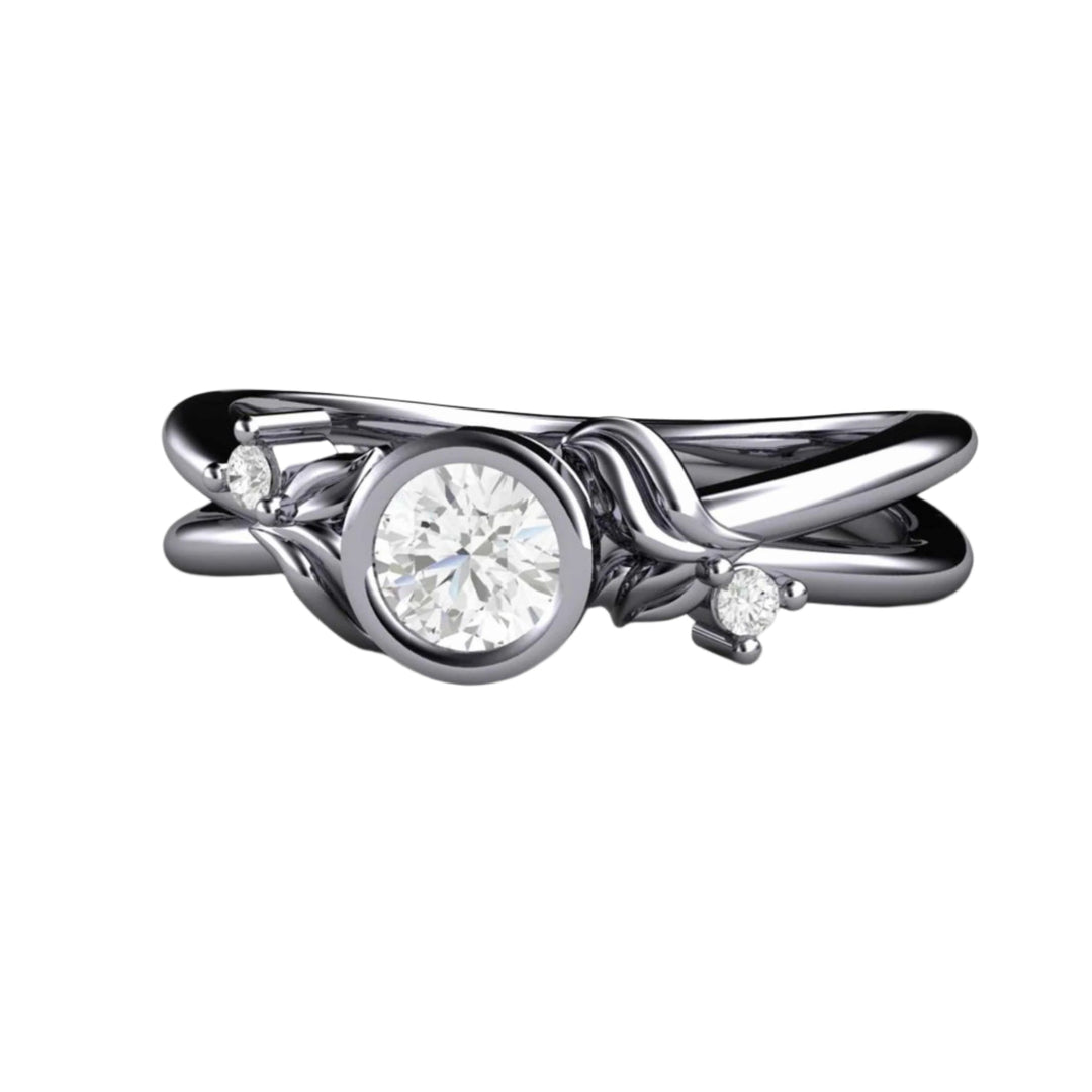 Round Bezel Set Diamond Engagement Ring in Platinum, Nature Inspired Minimalist Design | Rare Earth Jewelry