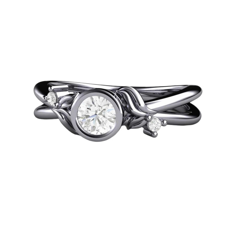 Round Bezel Set Diamond Engagement Ring in Platinum, Nature Inspired Minimalist Design | Rare Earth Jewelry