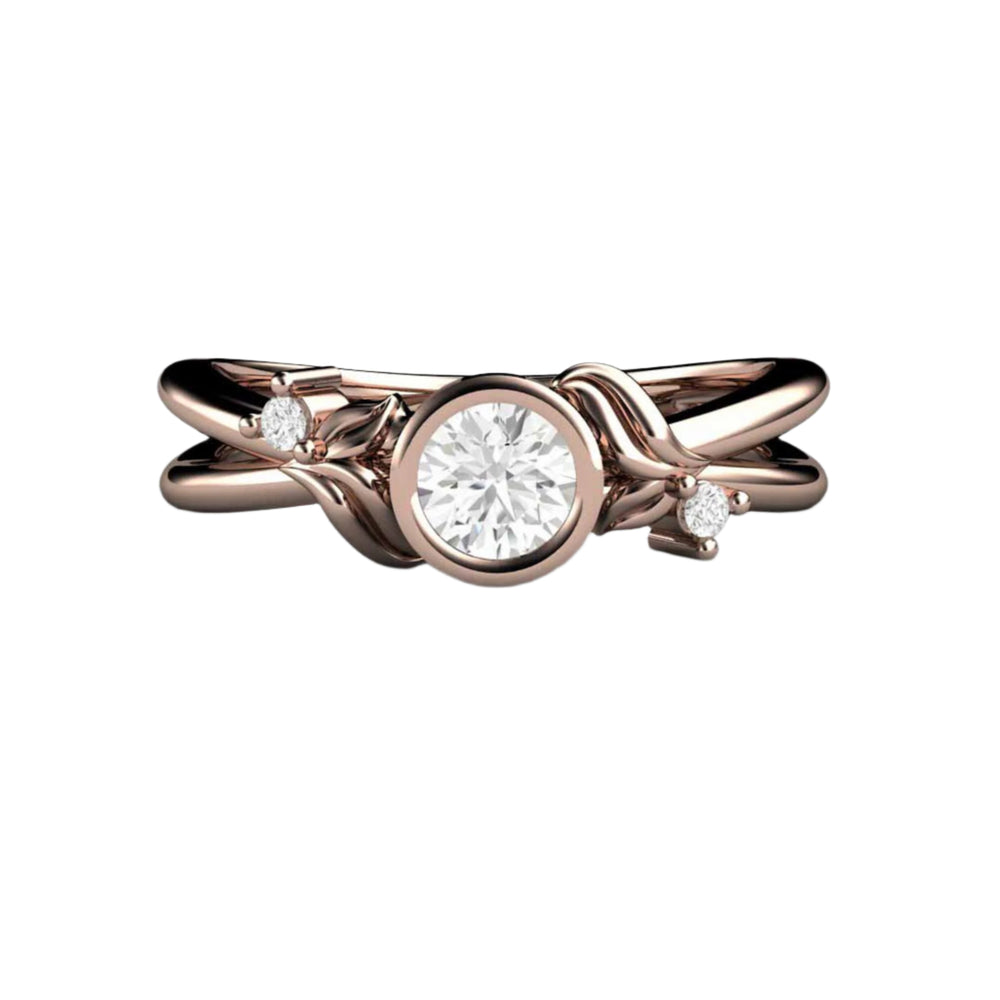 Round Bezel Set Diamond Engagement Ring with Nature Inspired Flower and Leaf Design, Modern Floral Engagement Ring | Rare Earth Jewelry