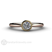 Round Bezel Set Diamond Engagement Ring Simple Solitaire 14K Rose Gold Band-Yellow Gold Top - Rare Earth Jewelry