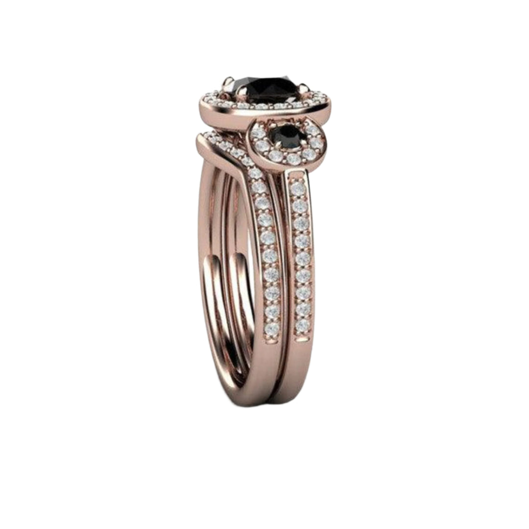Round Black Diamond Engagement Ring 3 Stone Diamond Halo Setting, Rare Earth Jewelry