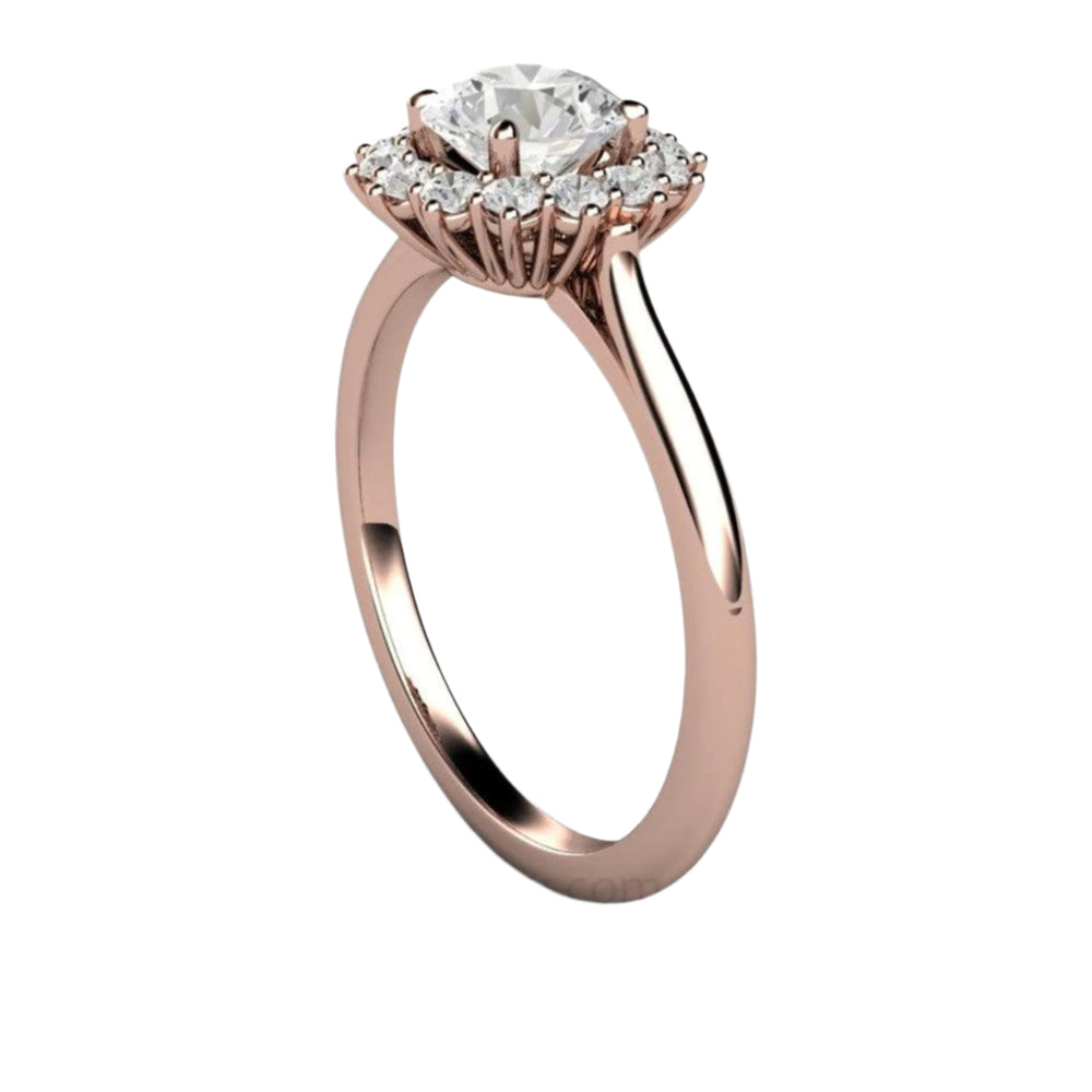 Round Diamond Engagement Ring Vintage Style Cluster Halo, Rare Earth Jewelry