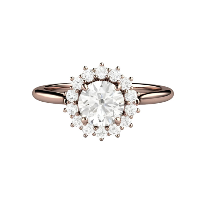 Round Diamond Engagement Ring Vintage Style Cluster Halo, Rare Earth Jewelry