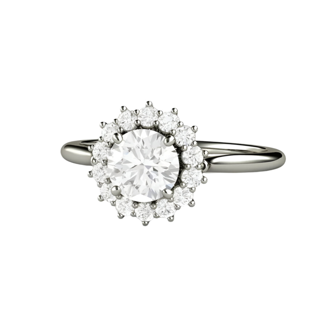 GIA Certified Natural Diamond Engagement Ring. .75ct Round Vintage Style Cluster Halo | Rare Earth Jewelry