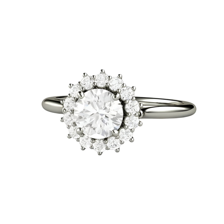 GIA Certified Natural Diamond Engagement Ring. .75ct Round Vintage Style Cluster Halo | Rare Earth Jewelry