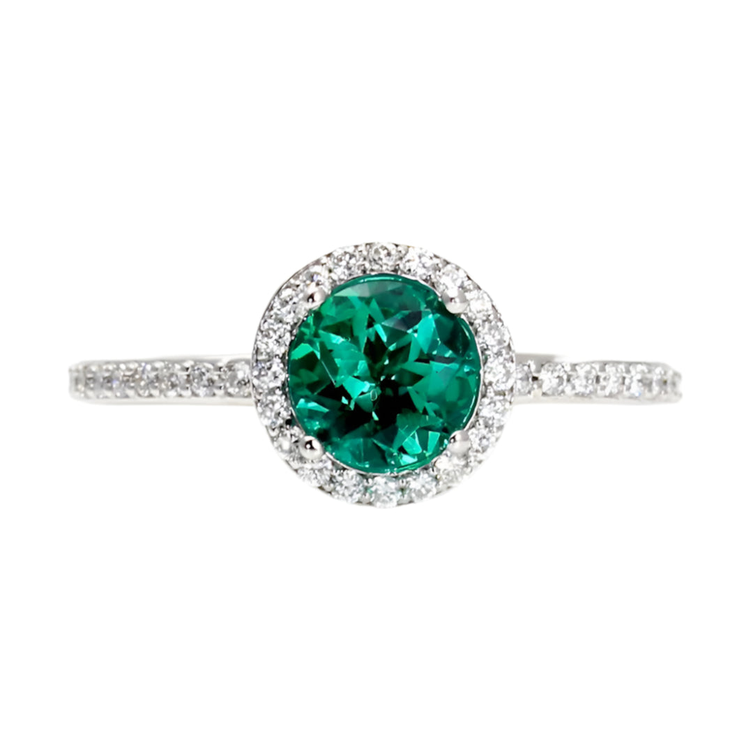 Emerald Halo Engagement Ring in 14K or 18K Gold and Platinum, Round Chatham Lab Created Emerald Ring with Diamond Accents, May Birthday Gift |Rare Earth Jewelry