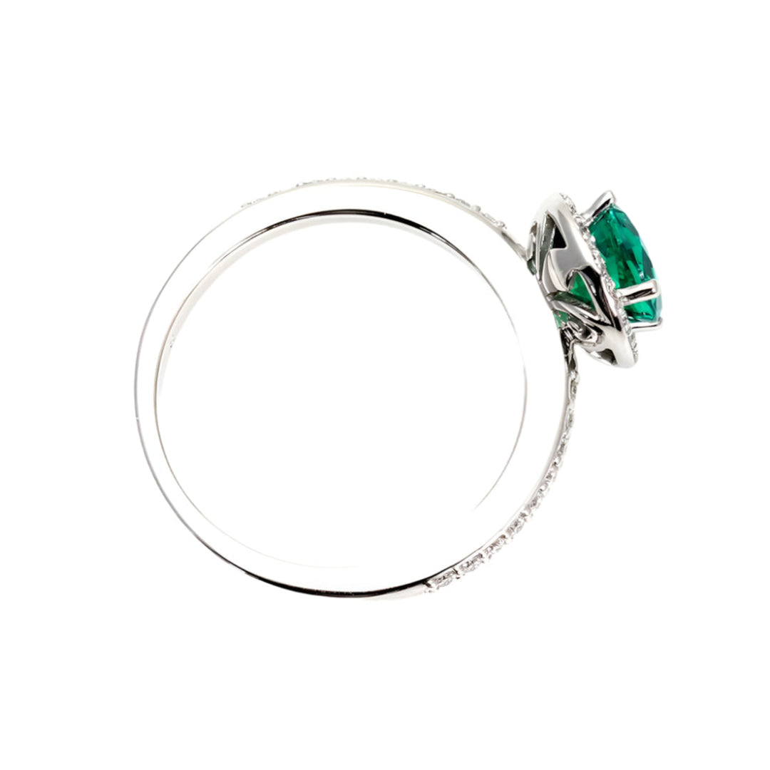 Round Emerald Engagement Ring with Diamond Halo | Rare Earth Jewelry