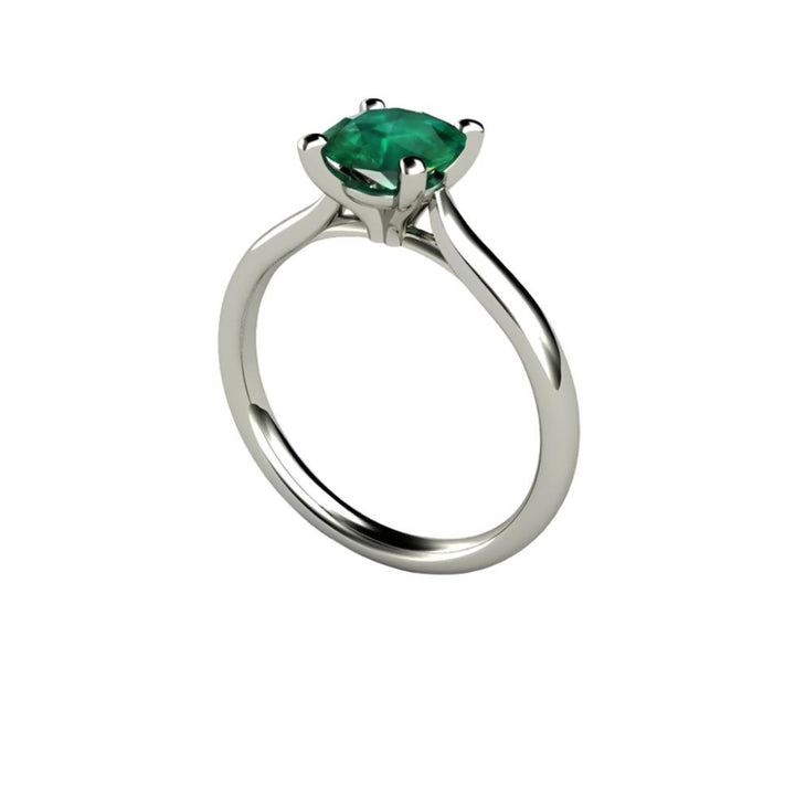 Round Emerald Engagement Ring,  Classic 4 Prong Cathedral Solitaire Setting, Round Emerald Ring in 14K or 18K Gold and Platinum | Rare Earth Jewelry