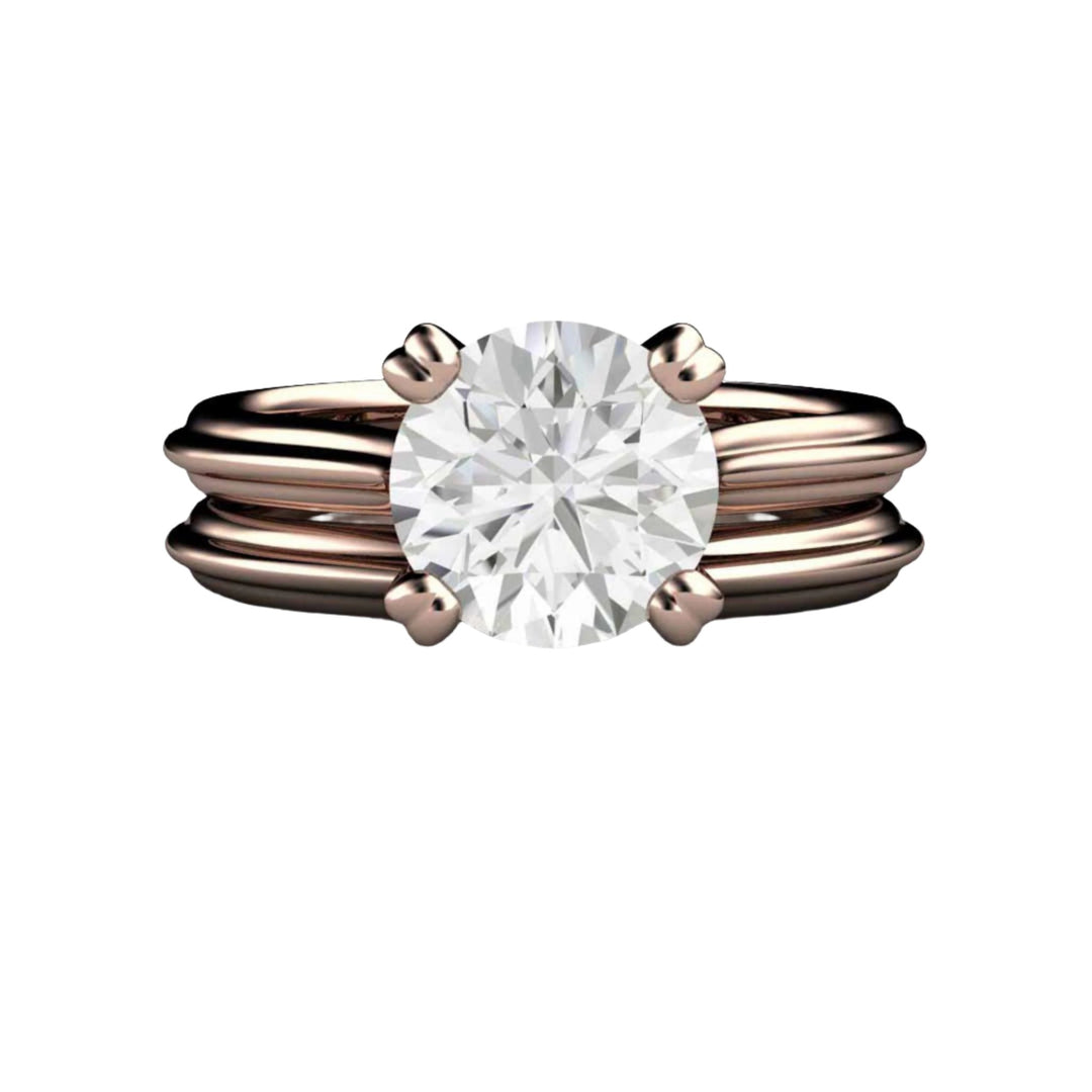 1.5 Carat Round Moissanite Solitaire Engagement Ring, Matching Wedding Band, Bridal Set