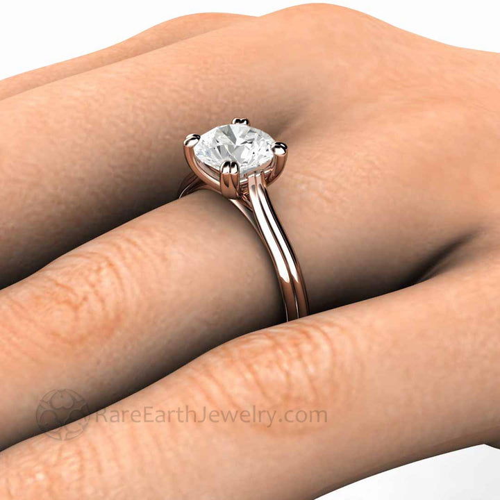 1.5 Carat Round Moissanite Solitaire Engagement Ring with Double Prongs, Shown on the Hand