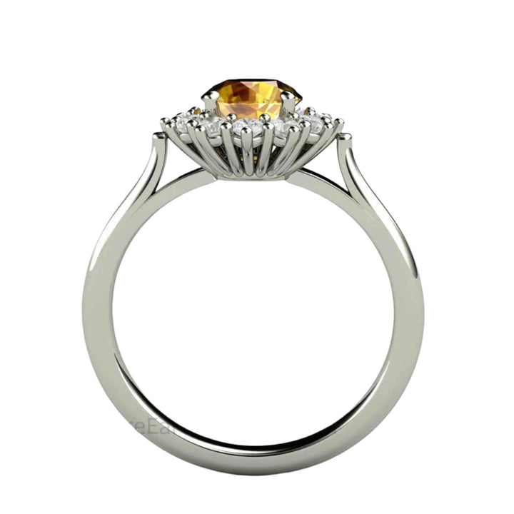 Round Yellow Sapphire Engagement Ring Vintage Style Cluster Diamond Halo, Rare Earth Jewelry