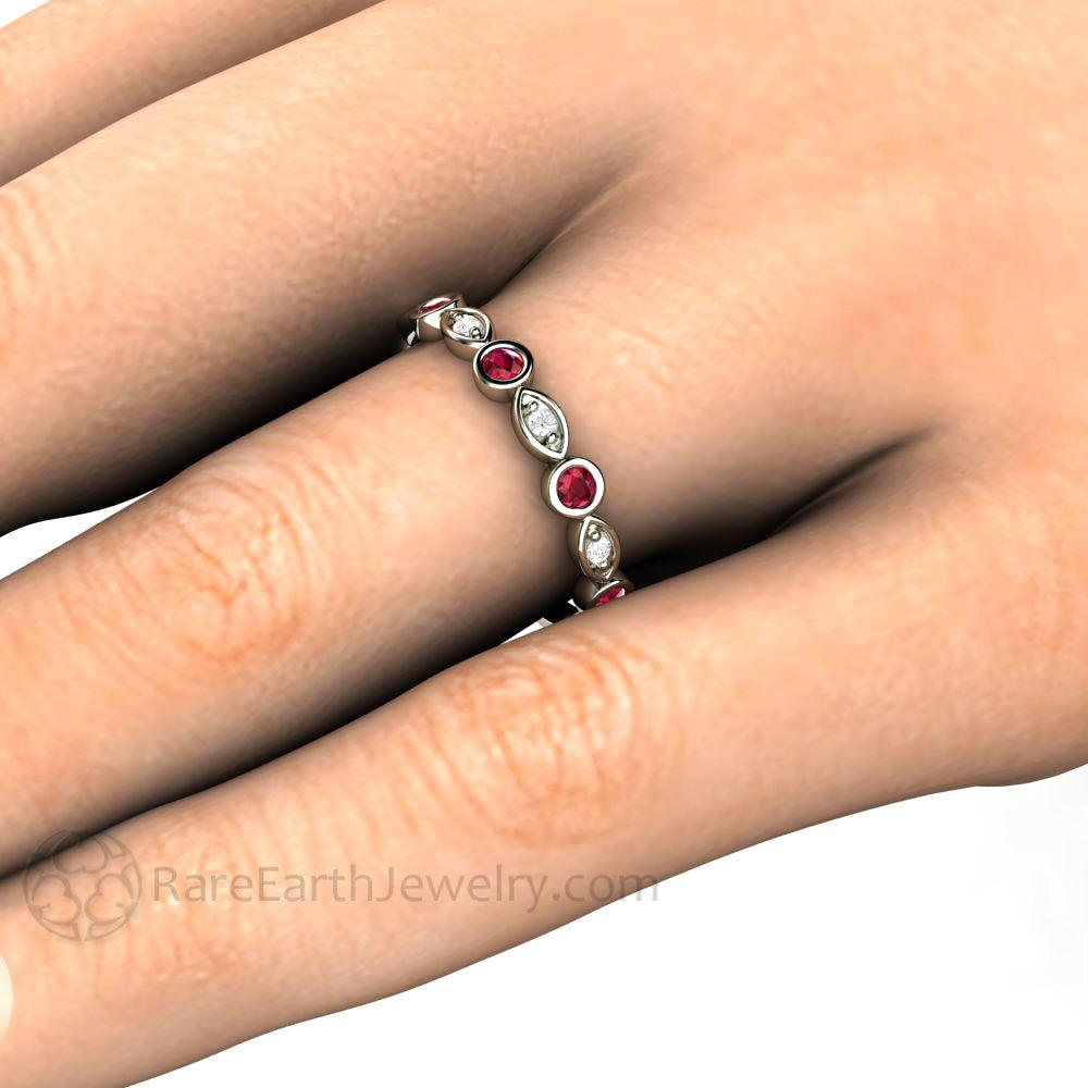 Ruby and Diamond Ring or Wedding Band July Birthstone, Rare Earth Jewelry