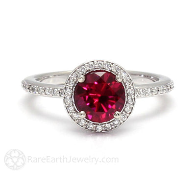 Ruby Engagement Ring Diamond Halo July Birthstone 14K White Gold - Engagement Only - Rare Earth Jewelry