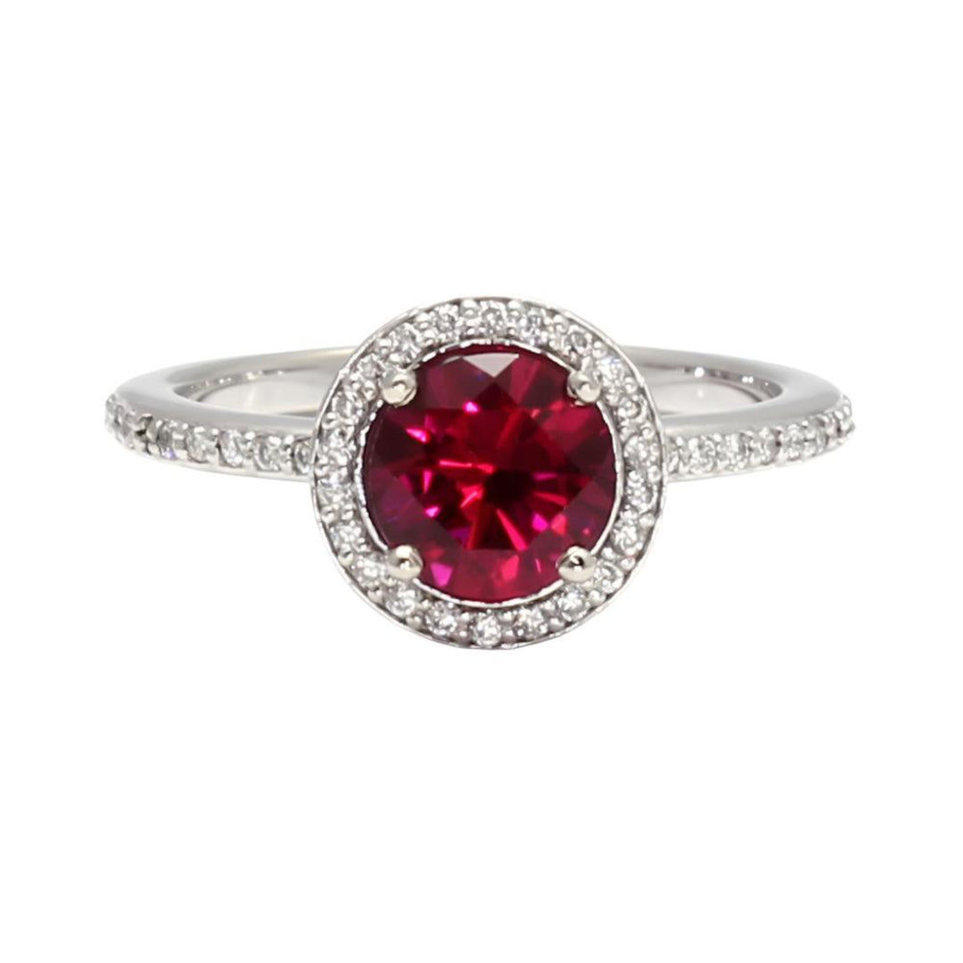 Round Ruby Engagement Ring with Diamond Halo, Lab Created Ruby Ring,  July Birthstone | Rare Earth Jewelry