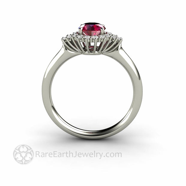 Ruby Engagement Ring with Diamonds and Decorative Filigree in White Gold by Rare Earth JewelryRare Earth Jewelry