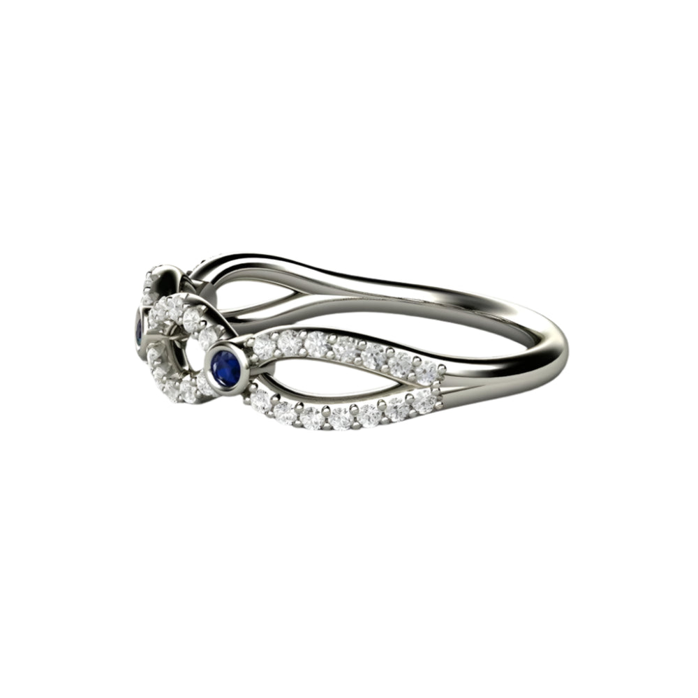 Side view of Sapphire and Diamond Infinity Band, Natural Blue Sapphire Wedding Ring Anniversary Band, September Birthstone |  Rare Earth Jewelry