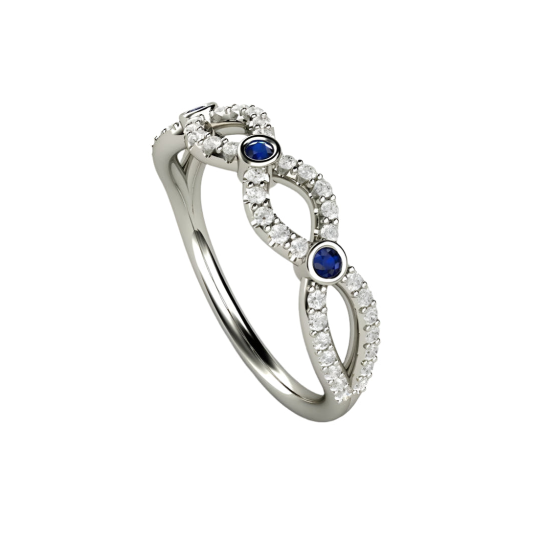 Sapphire and Diamond Infinity Band in White Gold, Natural Blue Sapphire Ring, Wedding Band or Anniversary Band, September Birthstone |  Rare Earth Jewelry