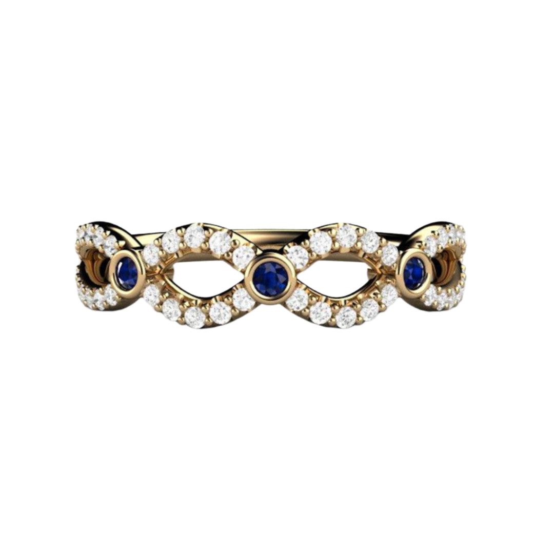 Sapphire and Diamond Infinity Band in 14K Yellow Gold, Natural Blue Sapphire Wedding Ring Anniversary Band, September Birthstone Ring |  Rare Earth Jewelry