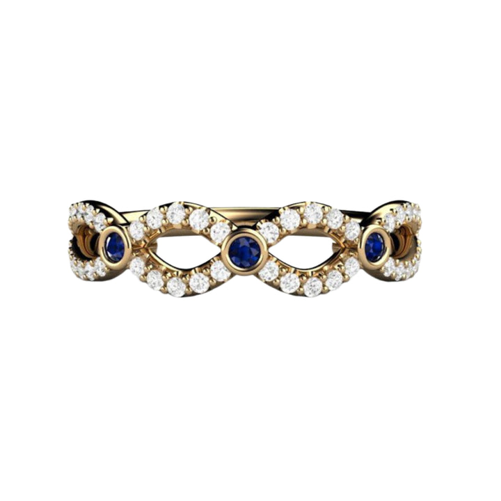 Sapphire and Diamond Infinity Band in 14K Yellow Gold, Natural Blue Sapphire Wedding Ring Anniversary Band, September Birthstone Ring |  Rare Earth Jewelry