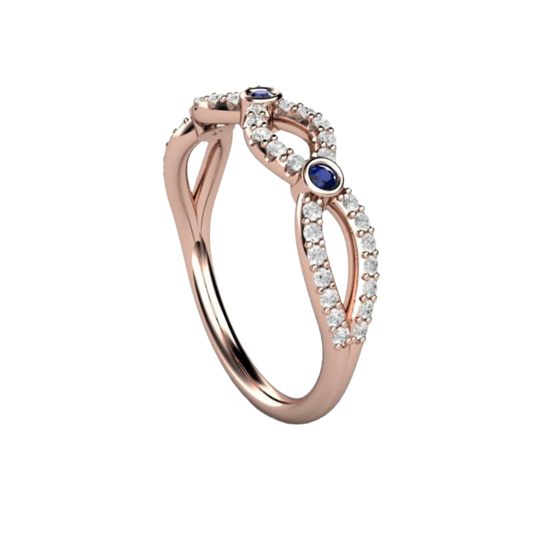 Sapphire and Diamond Infinity Band, Side View Natural Blue Sapphire Wedding Ring in Rose Gold, Sapphire Anniversary Band, September Birthstone |  Rare Earth Jewelry