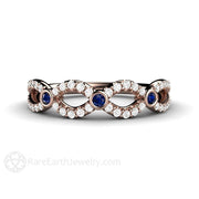 Sapphire and Diamond Infinity Wedding Ring Anniversary Band 14K Rose Gold - Rare Earth Jewelry