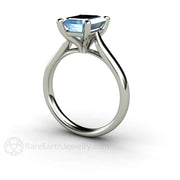 Solitaire Aquamarine Ring Engagement March Birthstone Platinum - Rare Earth Jewelry