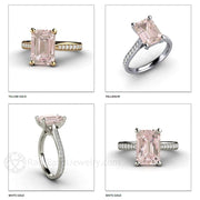 Solitaire Morganite Ring Engagement Ring Emerald Cut with Diamonds Platinum - Rare Earth Jewelry
