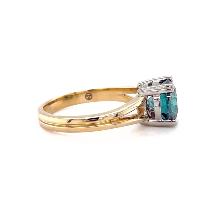 Teal Green Moissanite Ring Oval East West Solitaire with Split Shank, Rare Earth Jewelry