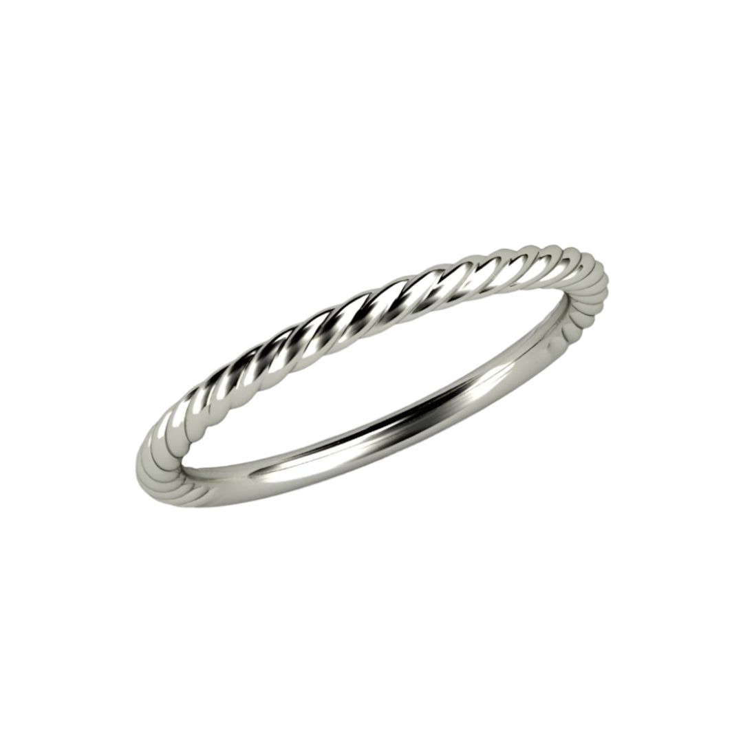 White Gold Narrow Stacking Ring with Rope Style Twisted Design in Gold or Platinum | Rare Earth Jewelry