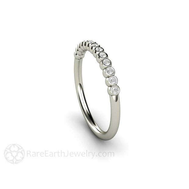 Tiny Bubbles Bezel Set Diamond Wedding Ring Anniversary Band 14K White Gold - Rare Earth Jewelry