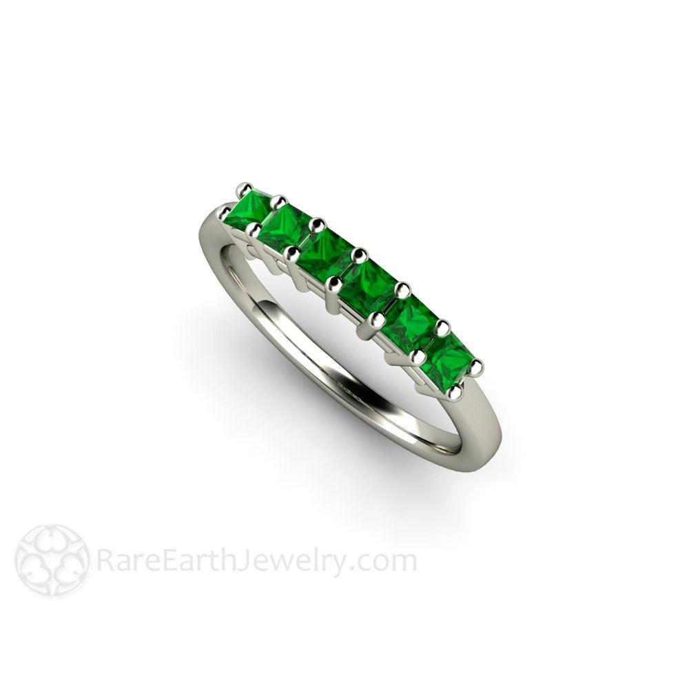 Tsavorite Garnet Ring Princess Cut Anniversary Band, Rare Earth Jewelry
