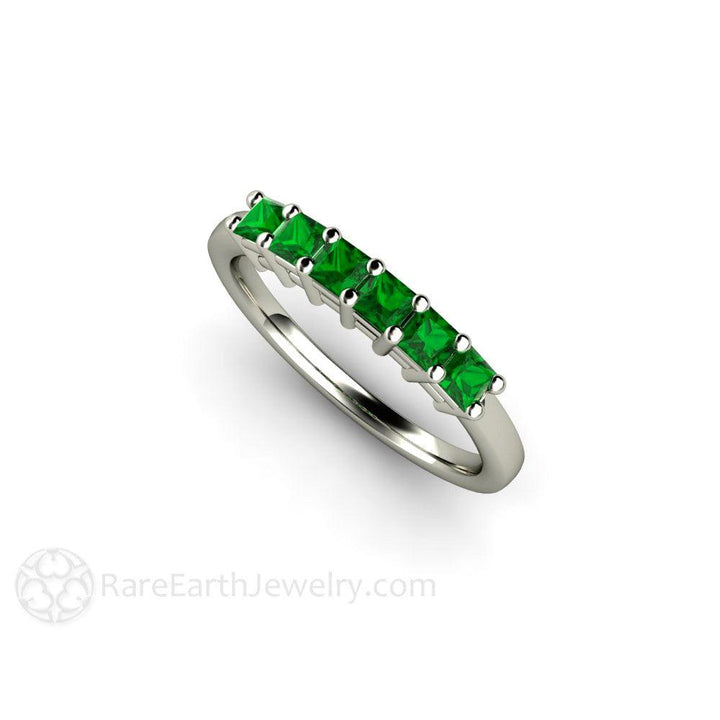 Tsavorite Garnet Ring Princess Cut Anniversary Band, Rare Earth Jewelry