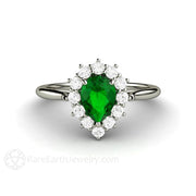 Tsavorite Garnet Ring Pear Shaped Green Garnet Engagement Ring 14K White Gold - Rare Earth Jewelry