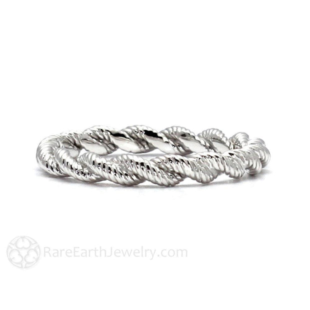 Twisted Rope Wedding Band or Stacking Ring 14K White Gold - Rare Earth Jewelry