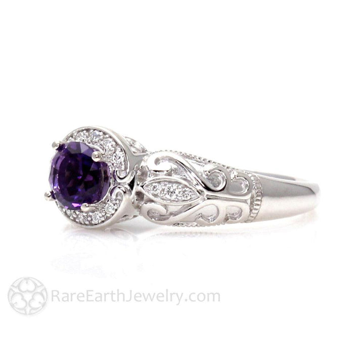 Vintage Amethyst Ring Art Deco Diamond Halo February Birthstone, Rare Earth Jewelry