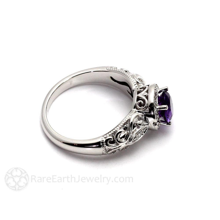 Vintage Amethyst Ring Art Deco Diamond Halo February Birthstone, Rare Earth Jewelry