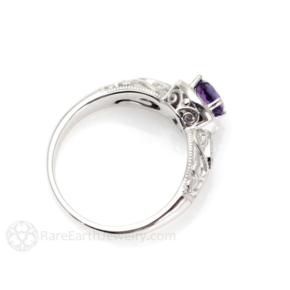 Vintage Amethyst Ring Art Deco Diamond Halo February Birthstone, Rare Earth Jewelry