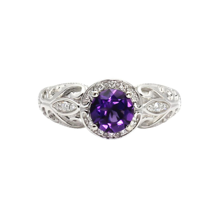 Vintage Amethyst Ring Art Deco Diamond Halo February Birthstone, Rare Earth Jewelry