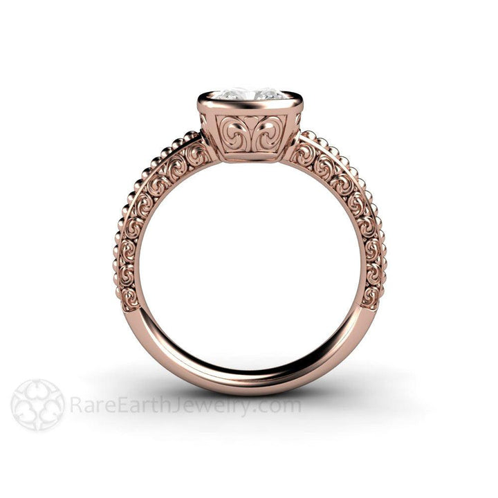 Vintage Bezel Set Moissanite Engagement Ring Cushion Cut Solitaire, Rare Earth Jewelry