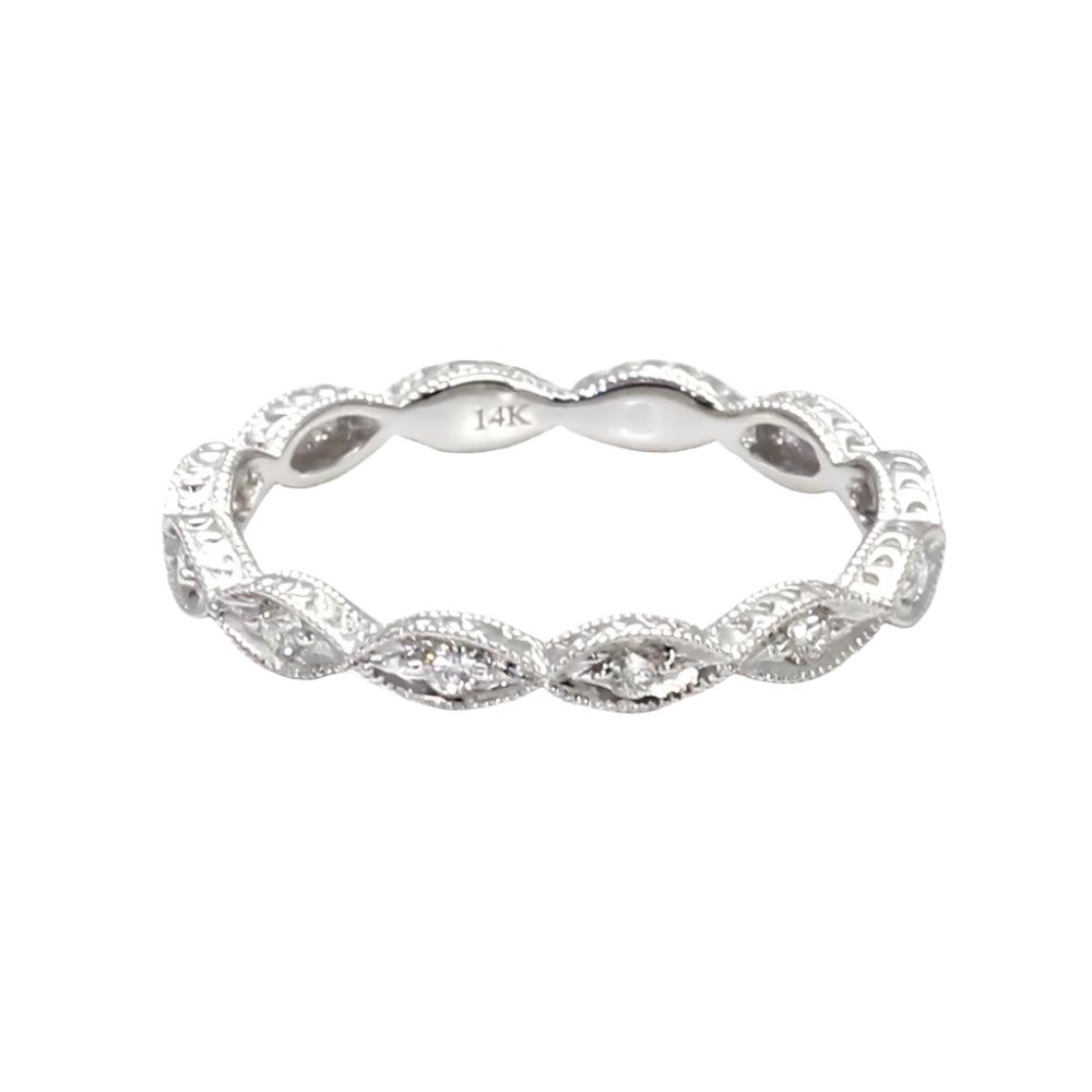 Vintage Engraved Diamond Anniversary Band or Wedding Ring, Rare Earth Jewelry