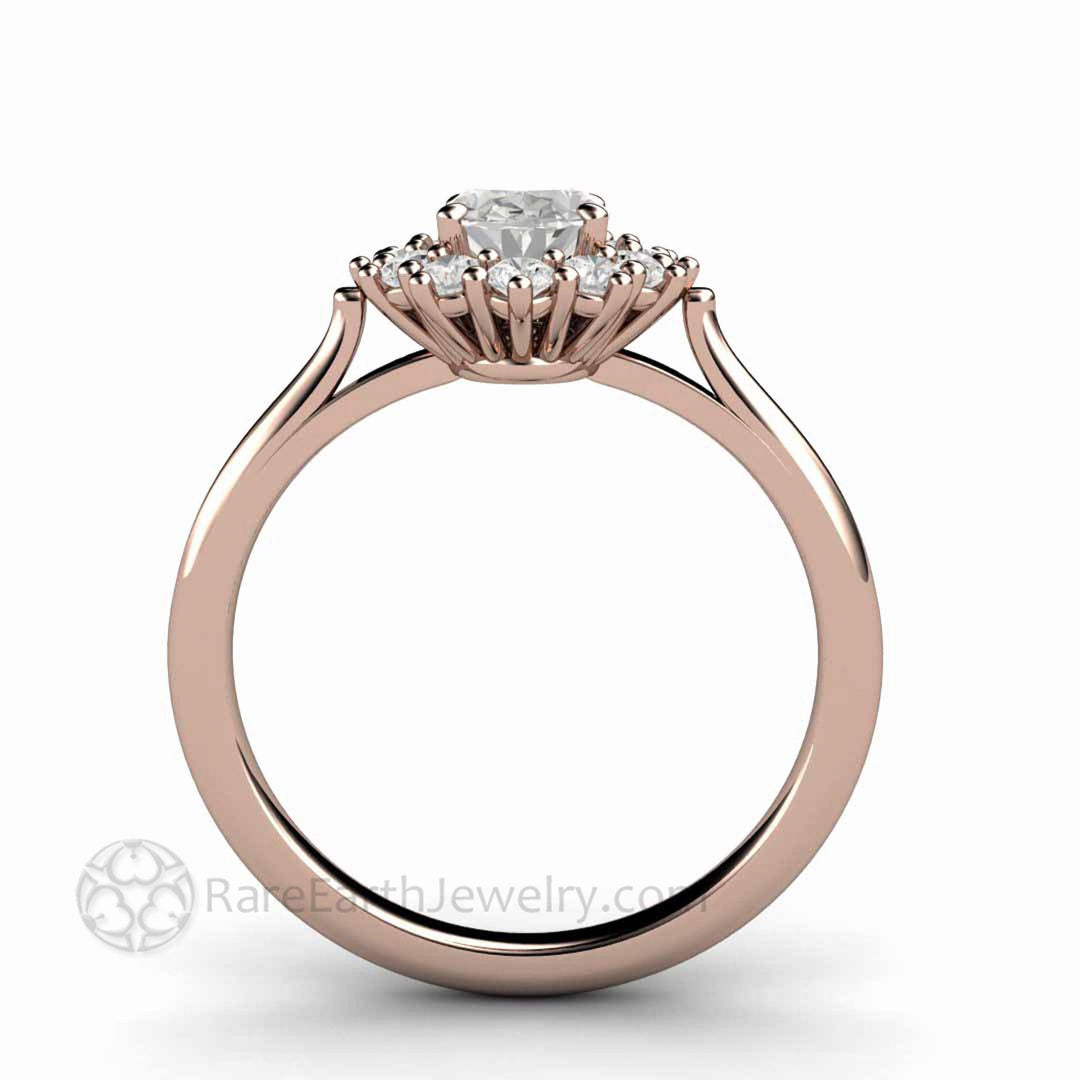 Vintage Inspired Oval Moissanite Engagement Ring Cluster Halo Design, Rare Earth Jewelry
