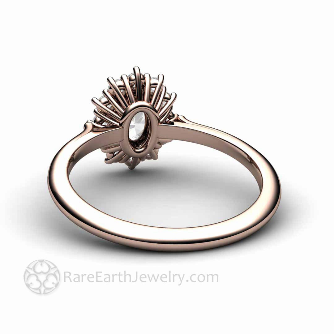 Vintage Inspired Oval Moissanite Engagement Ring Cluster Halo Design, Rare Earth Jewelry