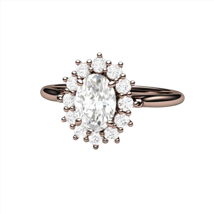 Vintage Inspired Oval Moissanite Engagement Ring Cluster Halo Design, Rare Earth Jewelry