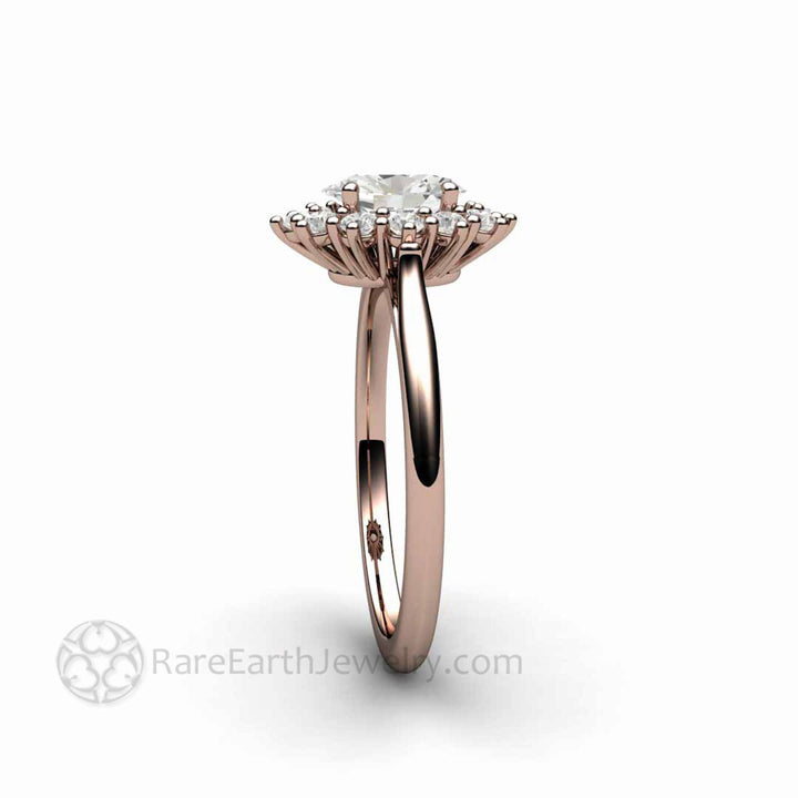Vintage Inspired Oval Moissanite Engagement Ring Cluster Halo Design, Rare Earth Jewelry