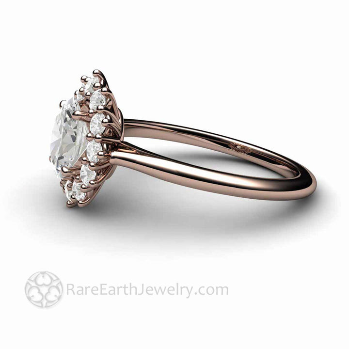 Vintage Inspired Oval Moissanite Engagement Ring Cluster Halo Design, Rare Earth Jewelry