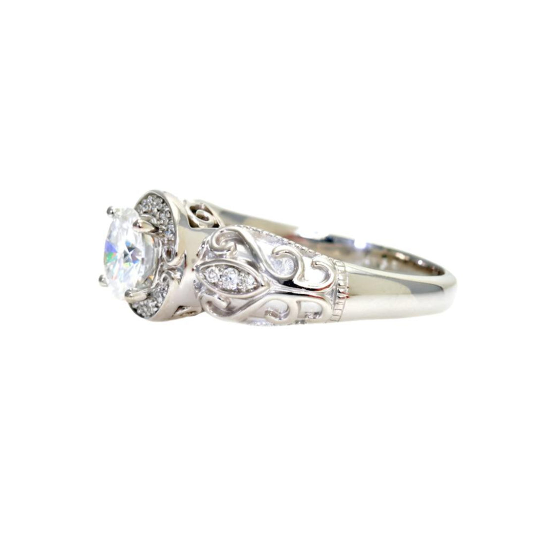 Side View Vintage Moissanite Engagement Ring | Rare Earth Jewelry