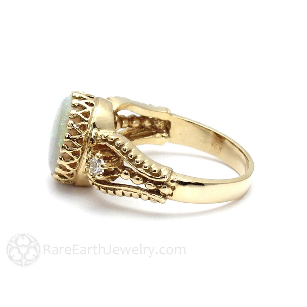 Vintage Inspired Opal Ring with Diamonds October Birthstone, Rare Earth Jewelry