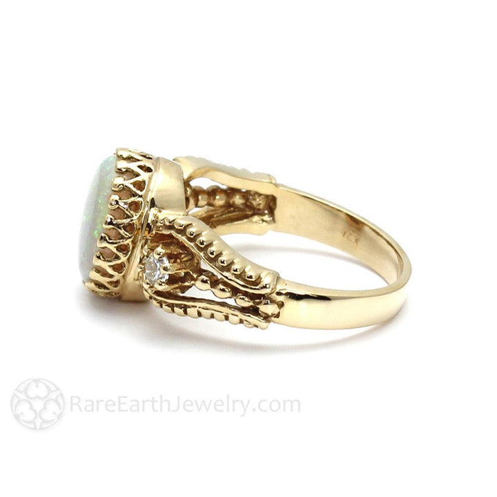Vintage Inspired Opal Ring with Diamonds October Birthstone, Rare Earth Jewelry