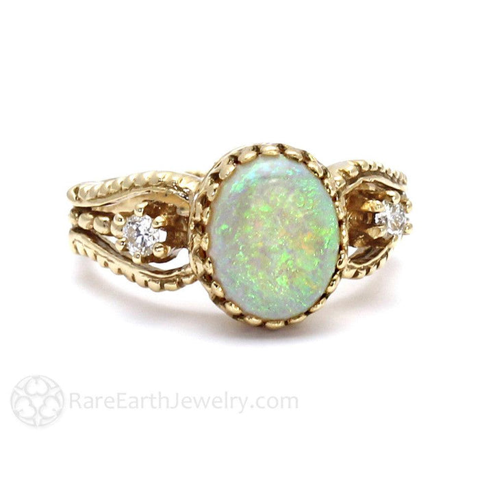 Vintage Inspired Opal Ring with Diamonds October Birthstone, Rare Earth Jewelry
